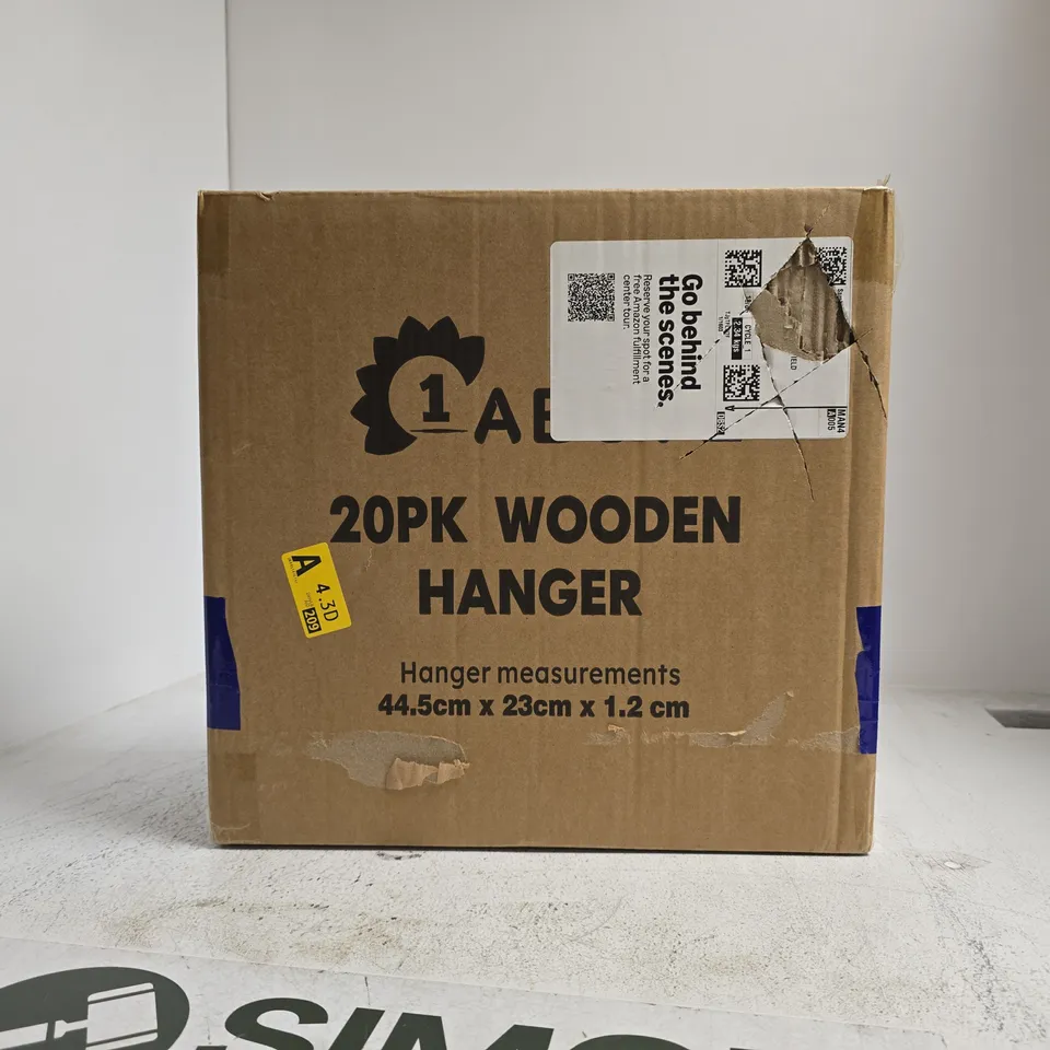 BOXED 1 ABOVE SET OF 20 WOODEN HANGERS