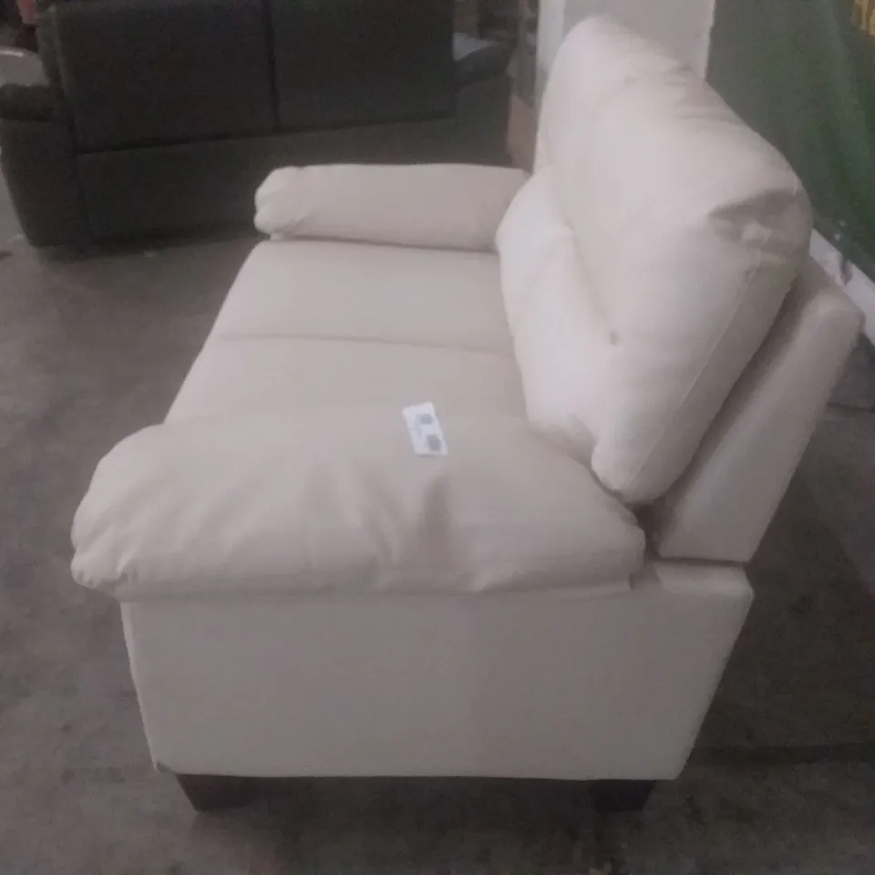 DESIGNER KENTON SMALL IVORY FAUX LEATHER TWO SEATER SOFA