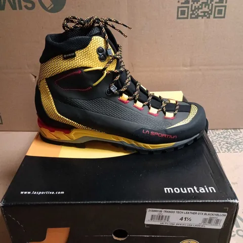 BOXED PAIR OF LA SPORTIVA TRANGO TECH LEATHER GTX HIKING BOOTS – BLACK/YELLOW - 7.5