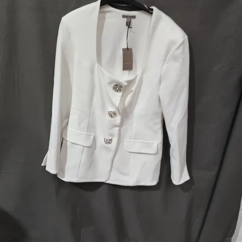 RIVER ISLAND WHITE WOMEN'S BLAZER WITH CRYSTAL BUTTONS – UK SIZE M