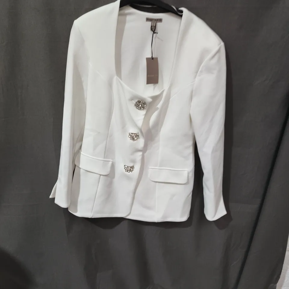 RIVER ISLAND WHITE WOMEN'S BLAZER WITH CRYSTAL BUTTONS – UK SIZE M