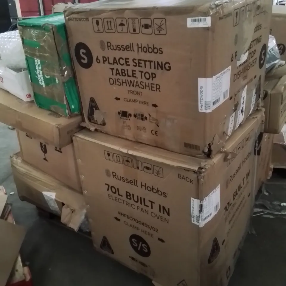 PALLET OF ASSORTED ELECTRICAL ITEMS TO INCLUDE;ELECTRICAL FAN OVEN,TABLETOP DISHWASHER,ROBOT CLEANING DEVICE,FAN