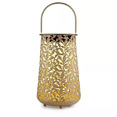 GARDEN STORIES OUTDOOR SOLAR LEAF PATTERN CYLINDRICAL LANTERN UNBOXED