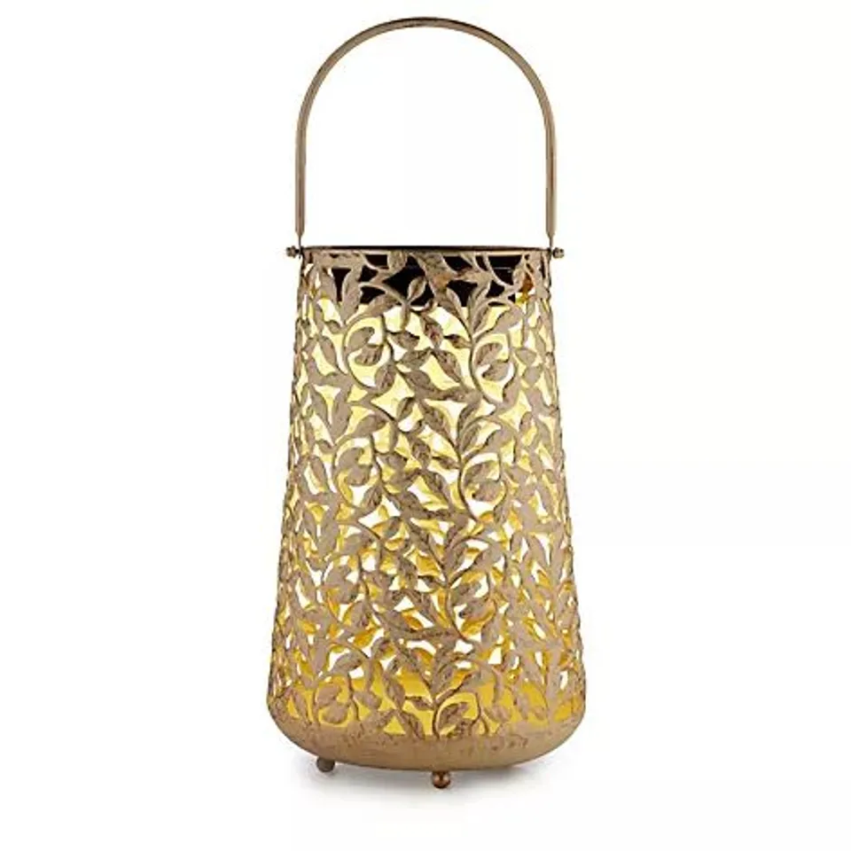 GARDEN STORIES OUTDOOR SOLAR LEAF PATTERN CYLINDRICAL LANTERN UNBOXED