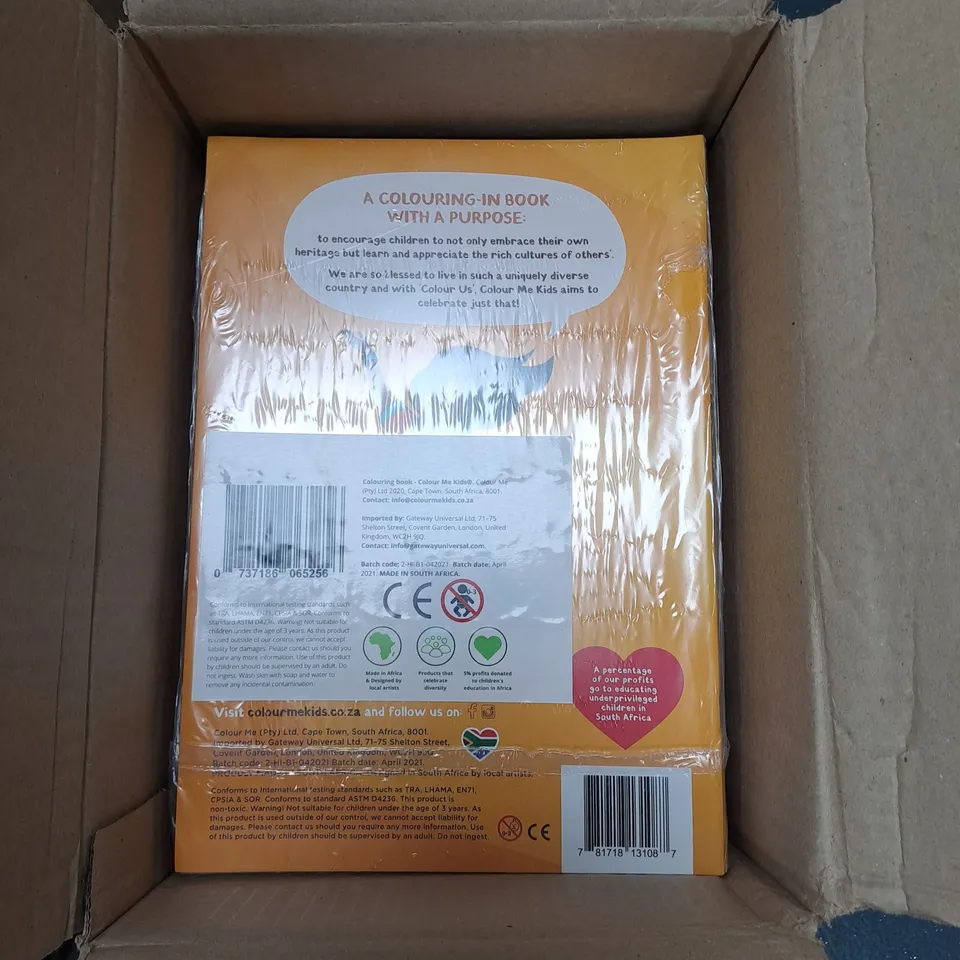 BOX OF APPROXIMATELY 125 COLOUR US BY COLOUR ME KIDS DIVERSE COLOURING BOOKS