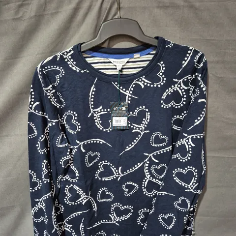 WHITE STUFF NAVY HEART-PRINT LONG-SLEEVE TOP – WOMEN - SIZE 16