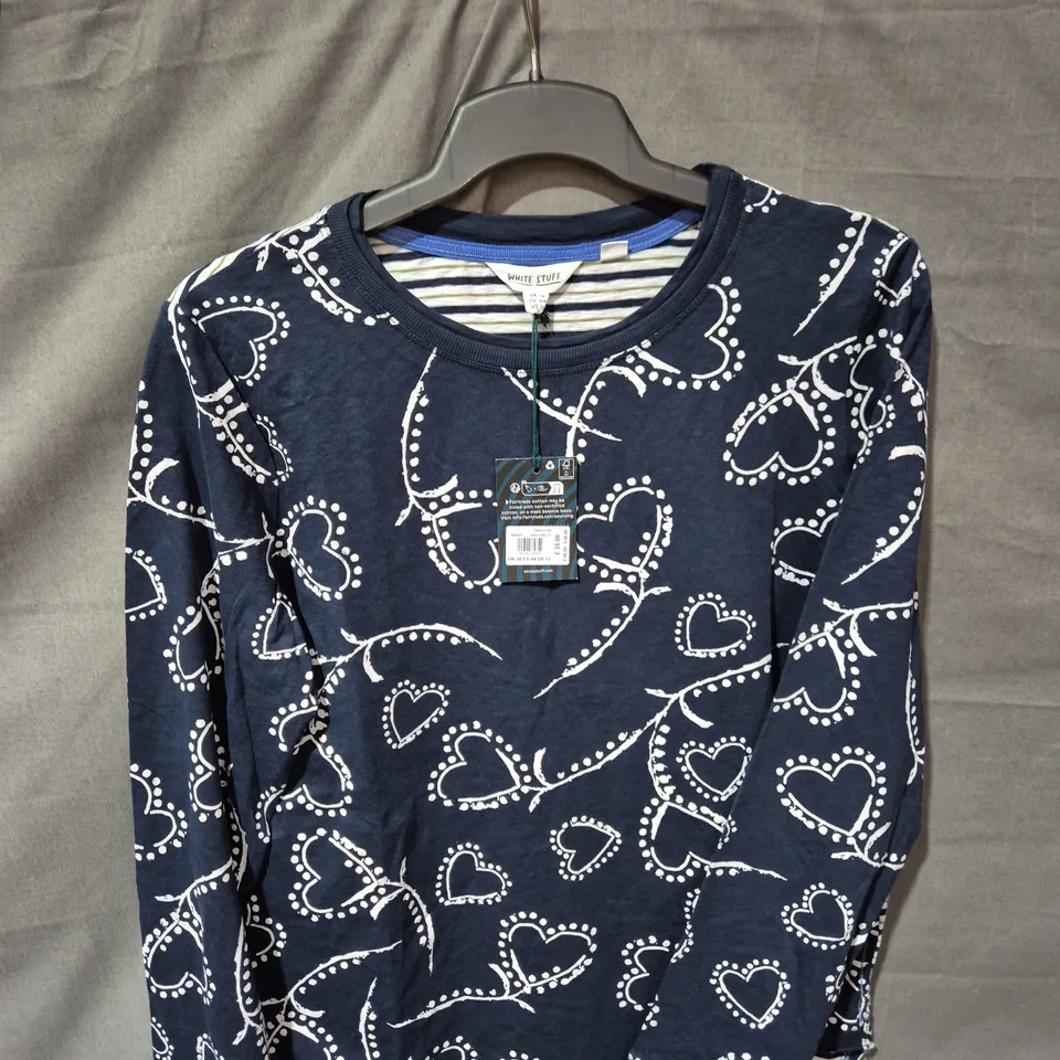 WHITE STUFF NAVY HEART-PRINT LONG-SLEEVE TOP – WOMEN - SIZE 16