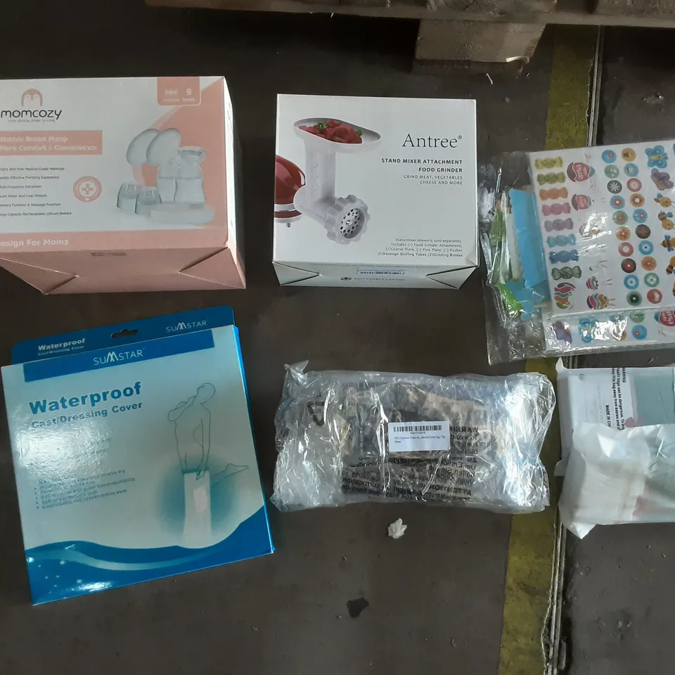 PALLET OF ASSORTED HOMEWARE ITEMS TO INCLUDE BREAST PUMPS, FOOD GRINDER ATTACHMENTS, MEDICAL DRESSINGS ETC