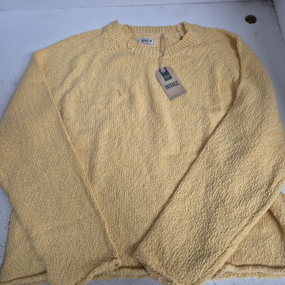 FATFACE WOMEN'S KNITWEAR – YELLOW CABLE KNIT JUMPER, UK 18 (EU 46)