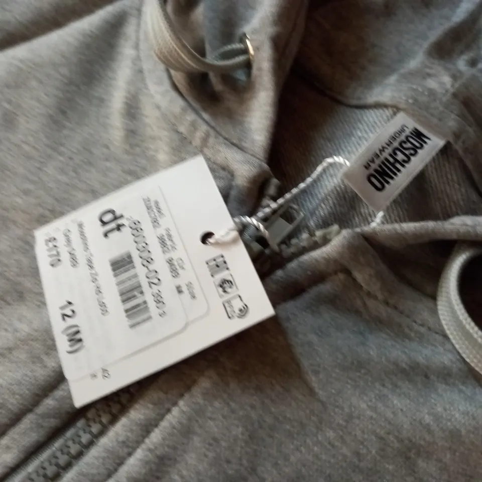 MOSCHINO UNDERWEAR TAPE ZIP HOODIE IN LIGHT GREY - 12 M
