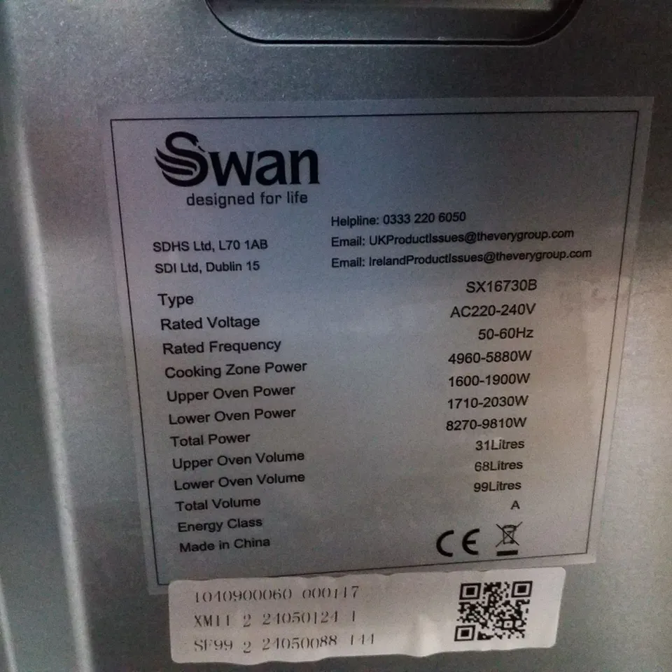 SWAN SX16730B 60CM ELECTRIC DOUBLE OVEN
