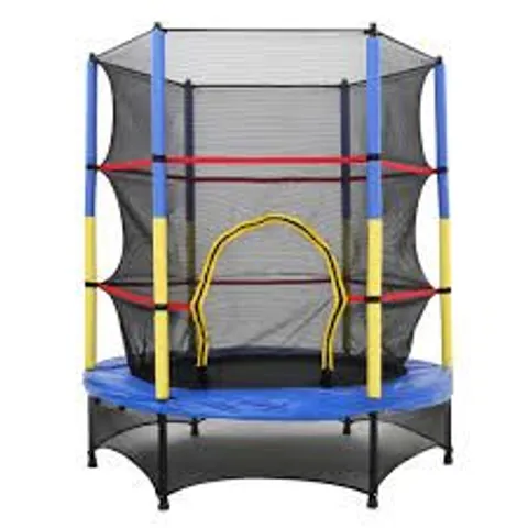 BOXED KIDKID TRAMPOLINE WITH NET SAFETY ENCLOSURE - BLUE/YELLOW