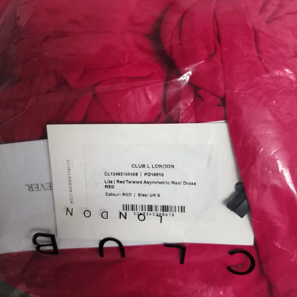 CLUB L LONDON LITA RED TWISTED ASYMMETRIC MAXI DRESS – UK 8