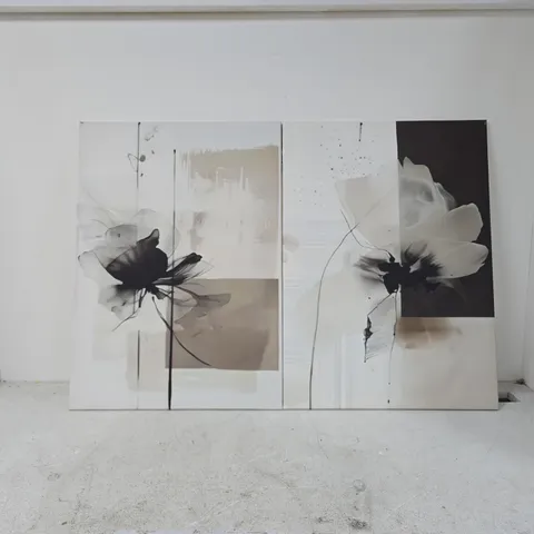 ABSTRACT FLORAL PRINT SET, BEIGE NEUTRAL WALL ART