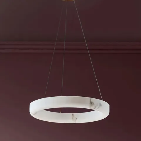 BOXED DANETTI SADIE NATURAL ALABASTER LOOK STONE LARGE ROUND PENDANT LIGHT 