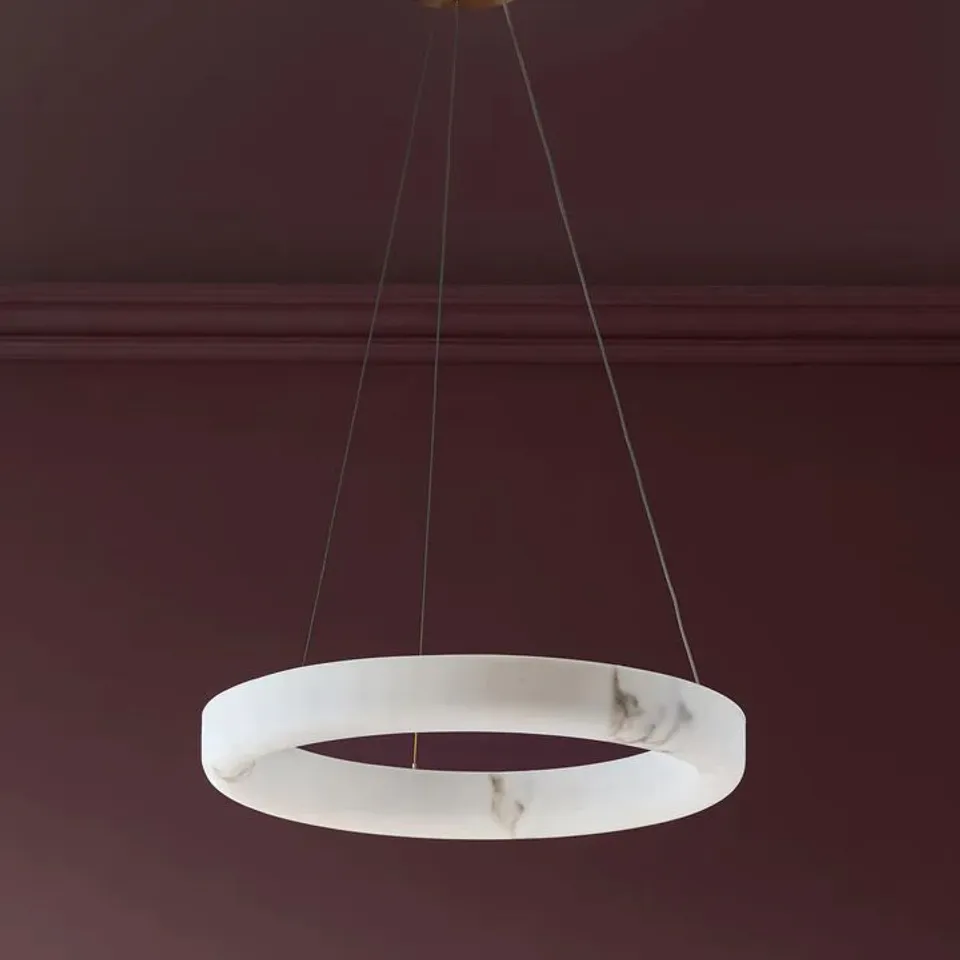 BOXED DANETTI SADIE NATURAL ALABASTER LOOK STONE LARGE ROUND PENDANT LIGHT 