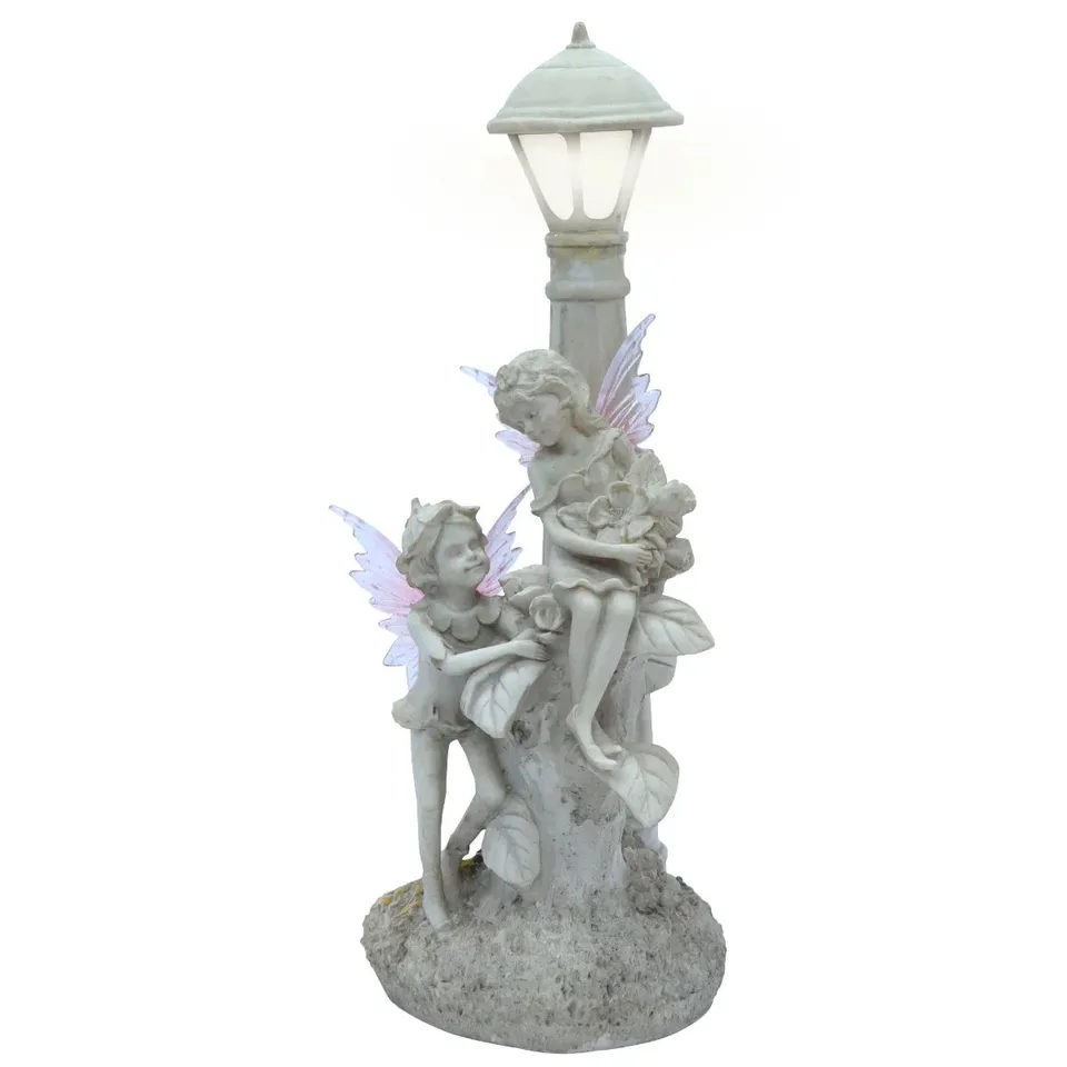 Boxed Solar-Powered Fairy Garden Lamppost Statue