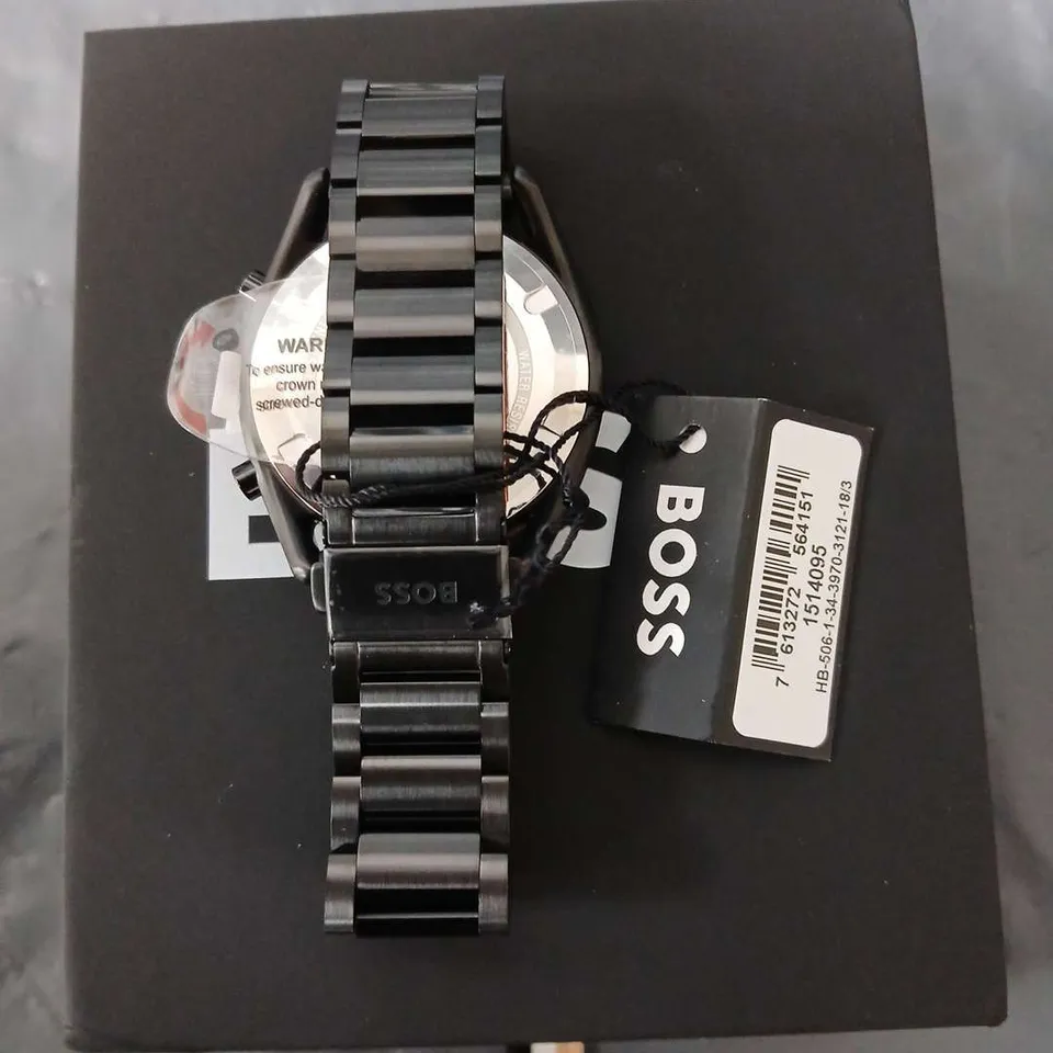 BOXED HUGO BOSS GENTS CHRONOGRAPH ALL STAINLESS STEEL WATCH 