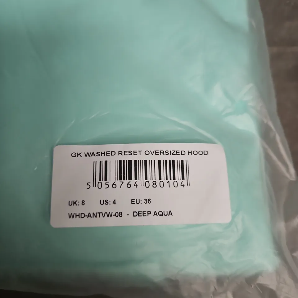 GYMKING WASHED RESET OVERSIZED HOODIE – DEEP AQUA – UK 8 