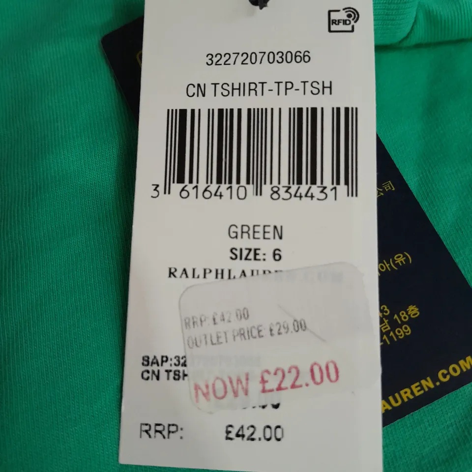 POLO RALPH LAUREN KIDS T-SHIRT IN GREEN - 6