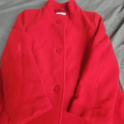 PRECIS PETITE RED WOOL COAT, STAND COLLAR, BUTTON FRONT - SIZE UNSPECIFIED