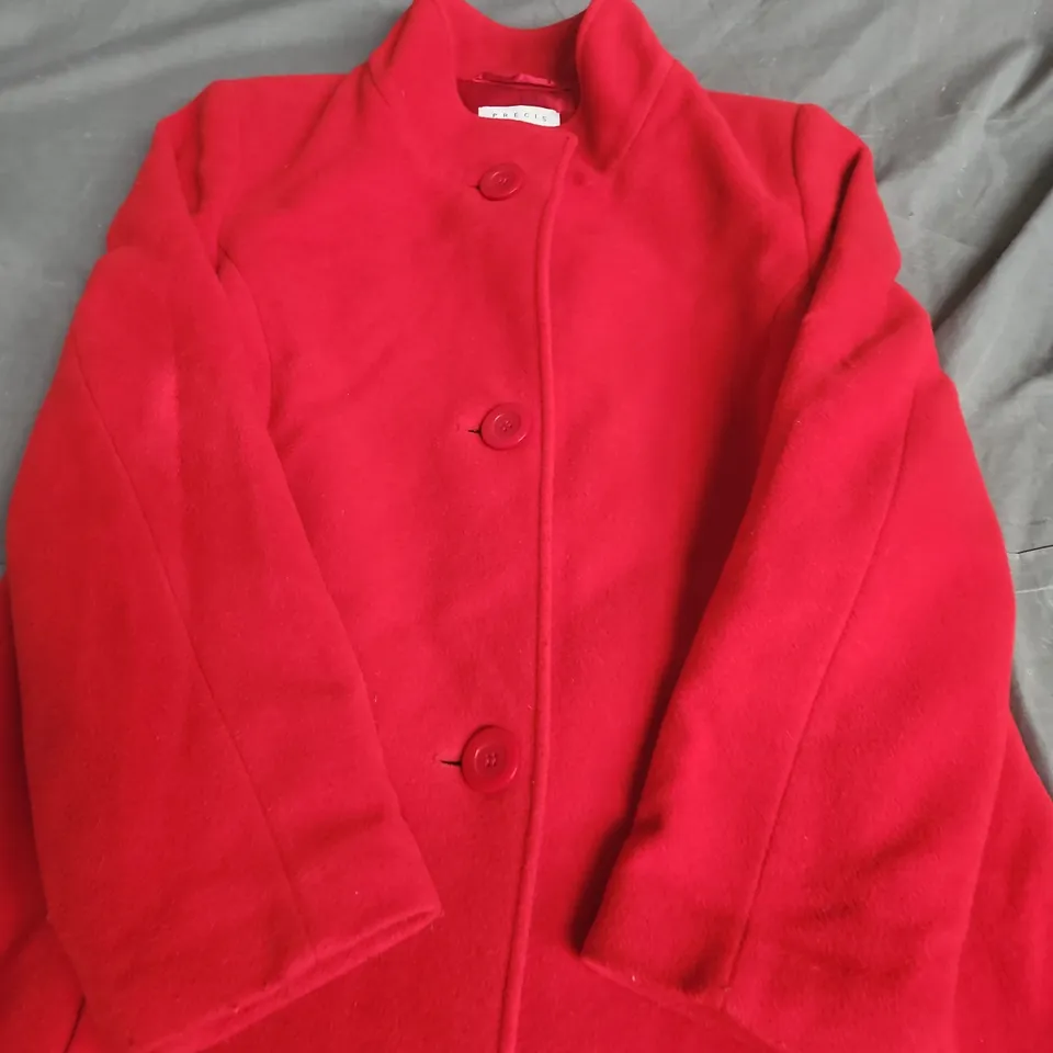 PRECIS PETITE RED WOOL COAT, STAND COLLAR, BUTTON FRONT - SIZE UNSPECIFIED
