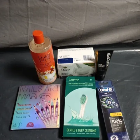 APPROXIMATELY 20 HEALTH AND BEAUTY PRODUCTS TO INCLUDE CHILD'S FARM HAIR & BODY WASH, MANSCAPED CROP SOOTHER AND NAIL ART MARKERS