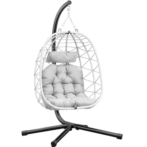BOXED PERKING RATTAN SWING EGG CHAIR WITH CUSHION AND STAND