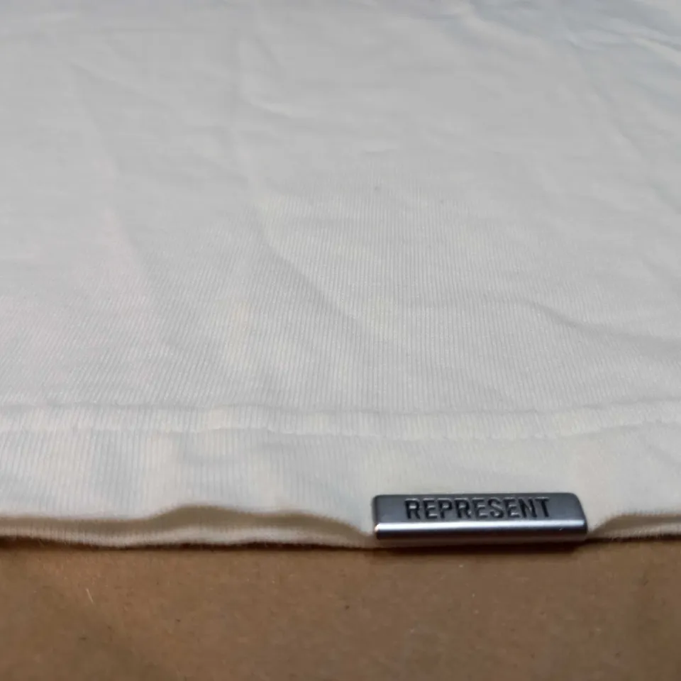 REPRESENT OFF WHITE/SLOGAN OVERSIZED T-SHIRT - SMALL