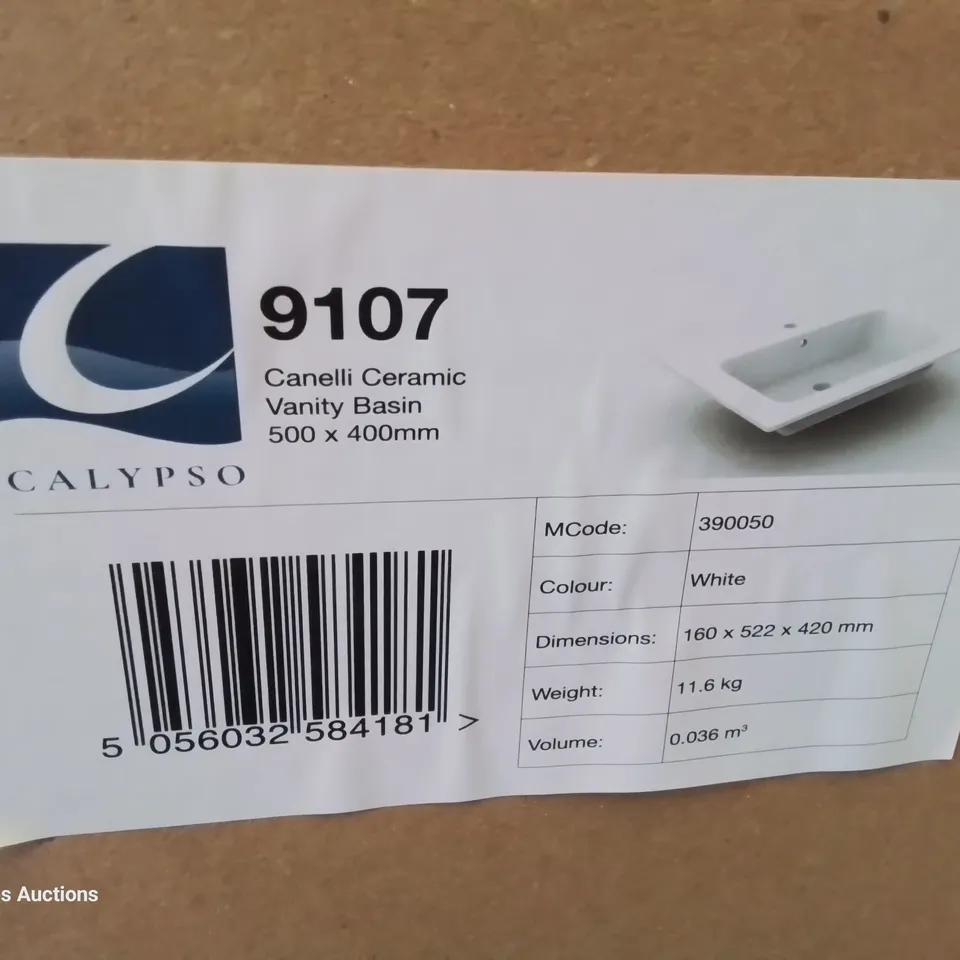 BOXED CANELLI CERAMIC SINGKE TAP VANITY BASIN WHITE 500 × 400mm