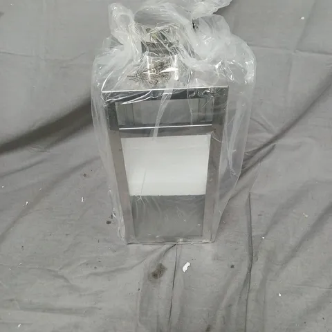 METAL AND GLASS LANTERN, WRAPPED IN PROTECTIVE PLASTIC