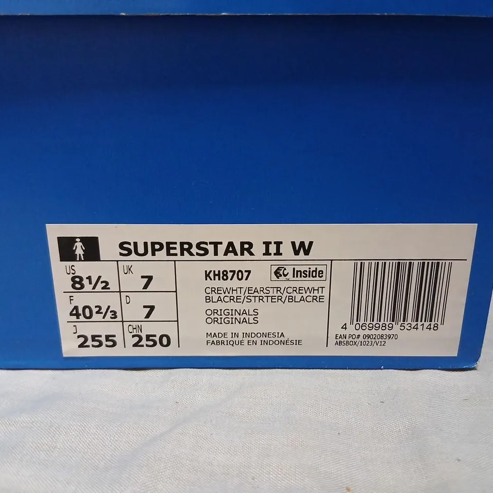 ADIDAS SUPERSTAR II W WOMEN'S SNEAKERS – UK 7 (US 8.5, EU 40 2/3) WHITE WITH BROWN SUEDE STRIPES