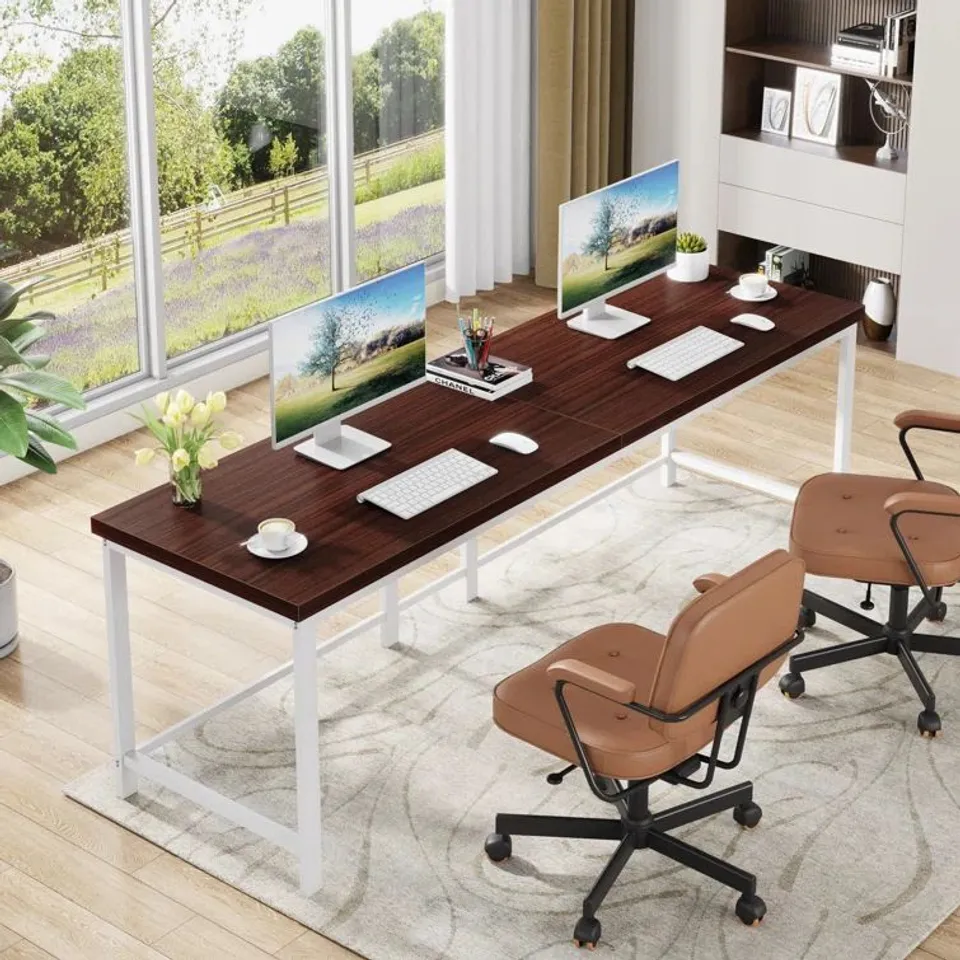 BOXED JAMEAH 200CM DOUBLE COMPUTER DESK, EXTRA LONG 2 PERSON DESK