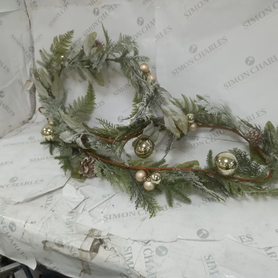 9FT PRE LIT FROSTED GARLAND WITH BAUBLES RRP £39.99