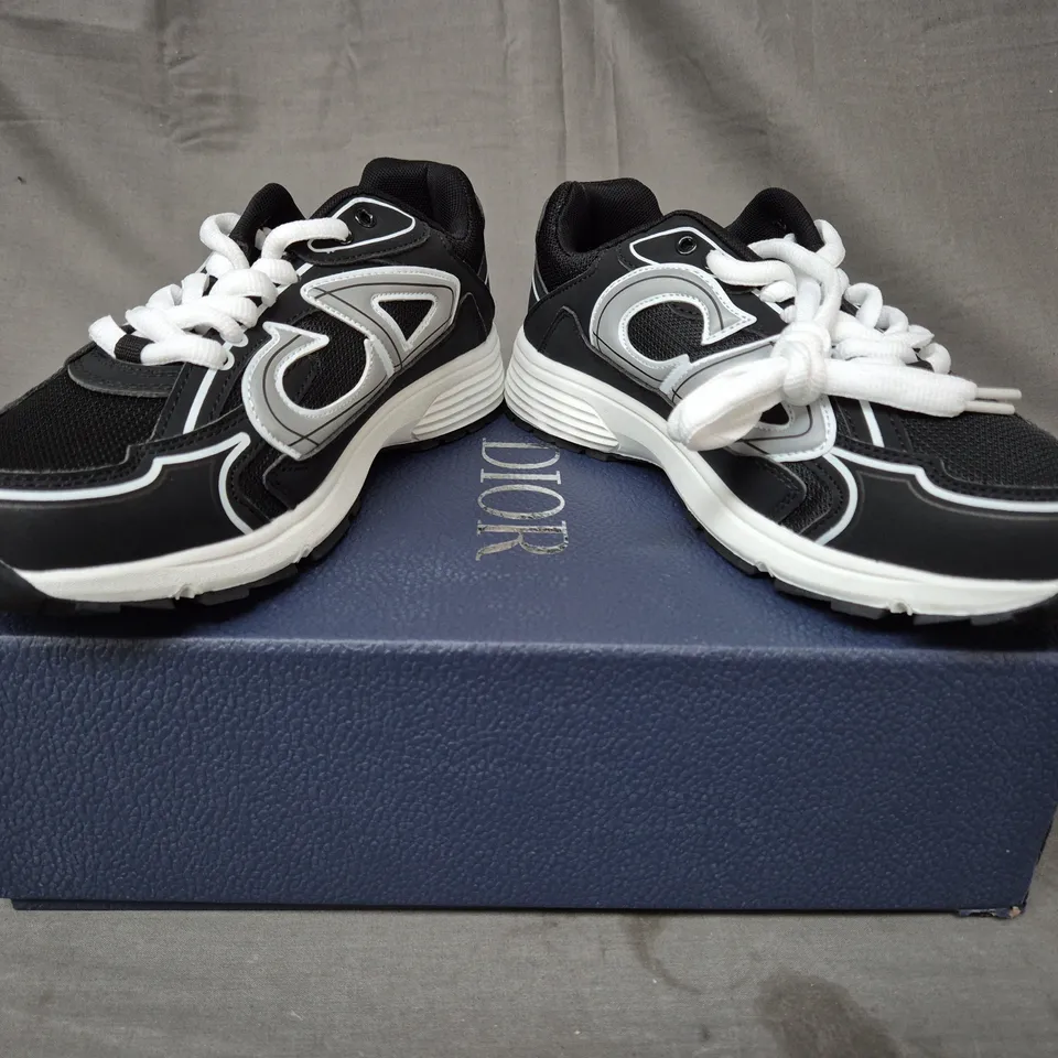 BOXED PAIR OF DIOR B30 MICROFIBER MESH SHOES IN BLACK/SILVER/WHITE EU SIZE 41