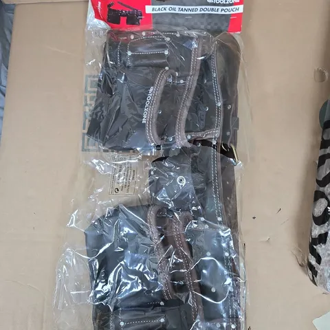 TOOL ZONE BLACK OIL-TANNED DOUBLE POUCH BELT HOLSTER