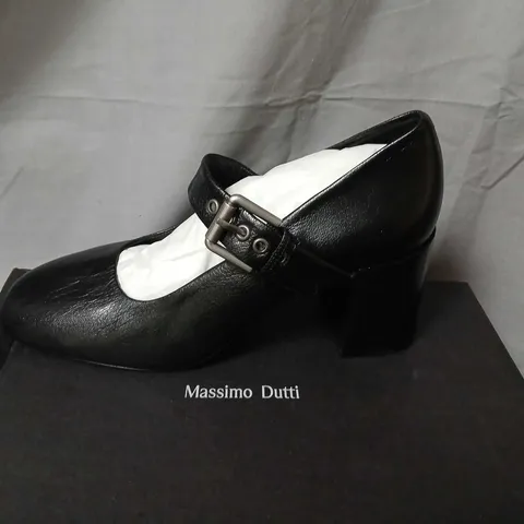 MASSIMO DUTTI BLACK LEATHER MARYβJANE HEELS, BUCKLE STRAP, UK 5 (EU 38) β BOXED