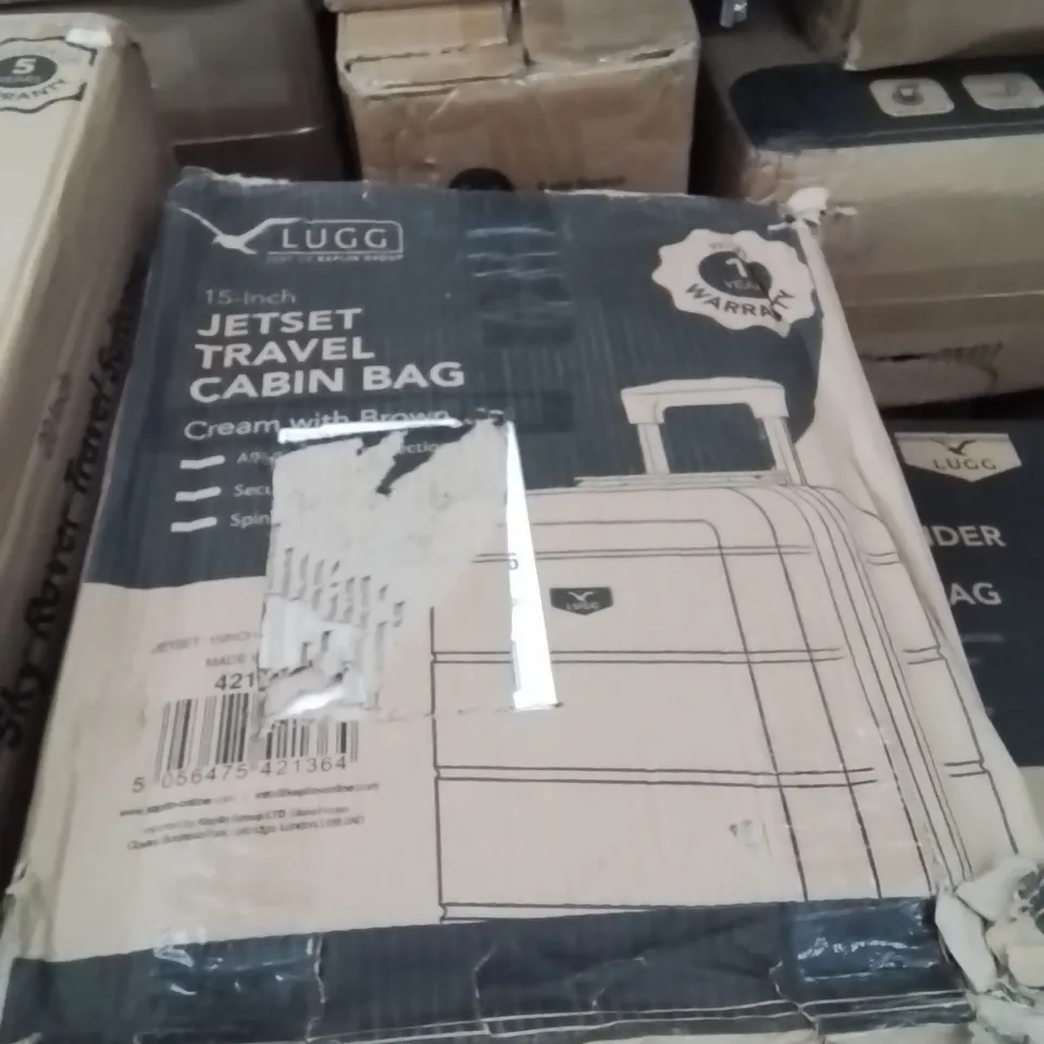 BOXED LUGG 15INCH JETSET TRAVEL CABIN BAG CREAM WITH BROWN 