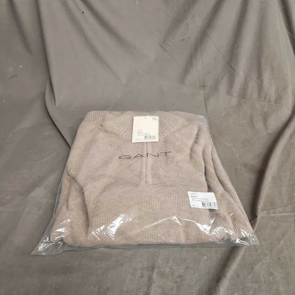 GANT COTTON HALF ZIP SAND XL JUMPER BAGGED