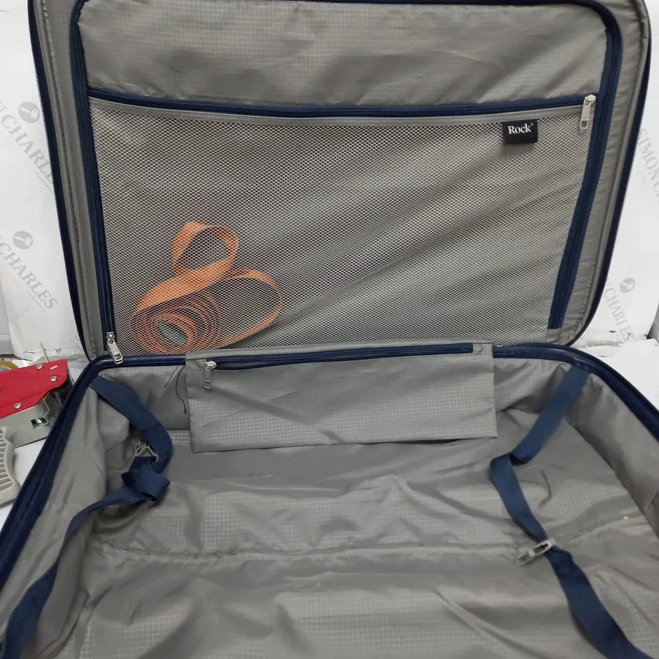 ROCK LARGE 4 WHEELED PLASTIC SUITCASE BLUE WITH LOCK