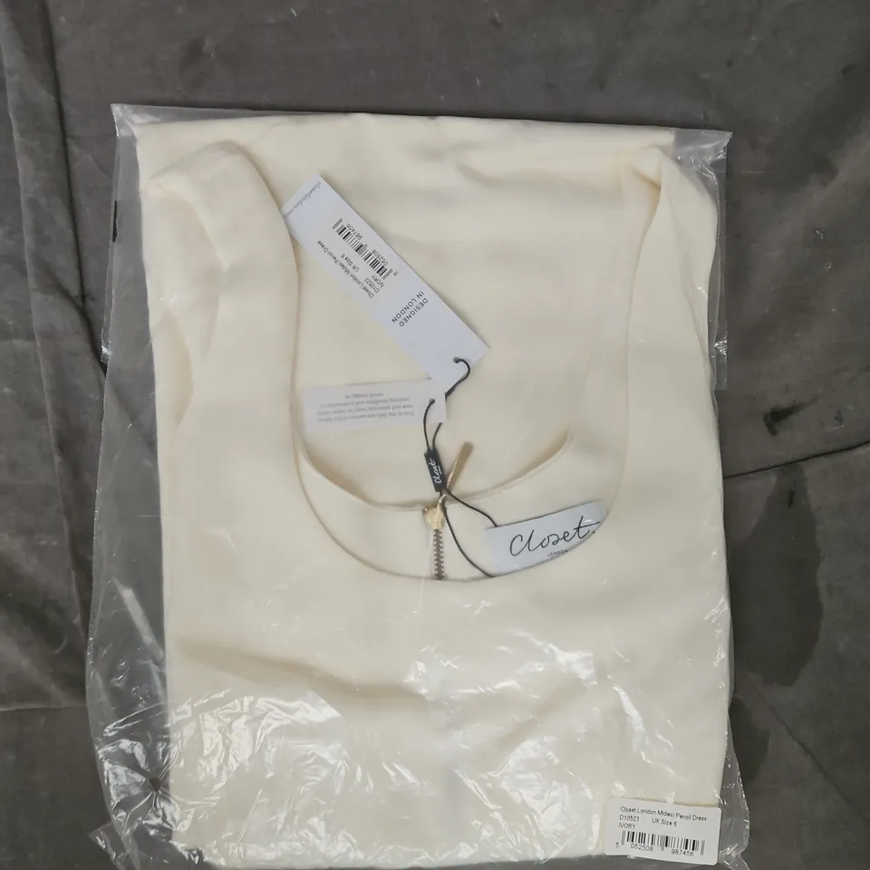 BAGGED CLOSET LONDON MIDAXI PENCIL DRESS IN IVORY SIZE UK 6
