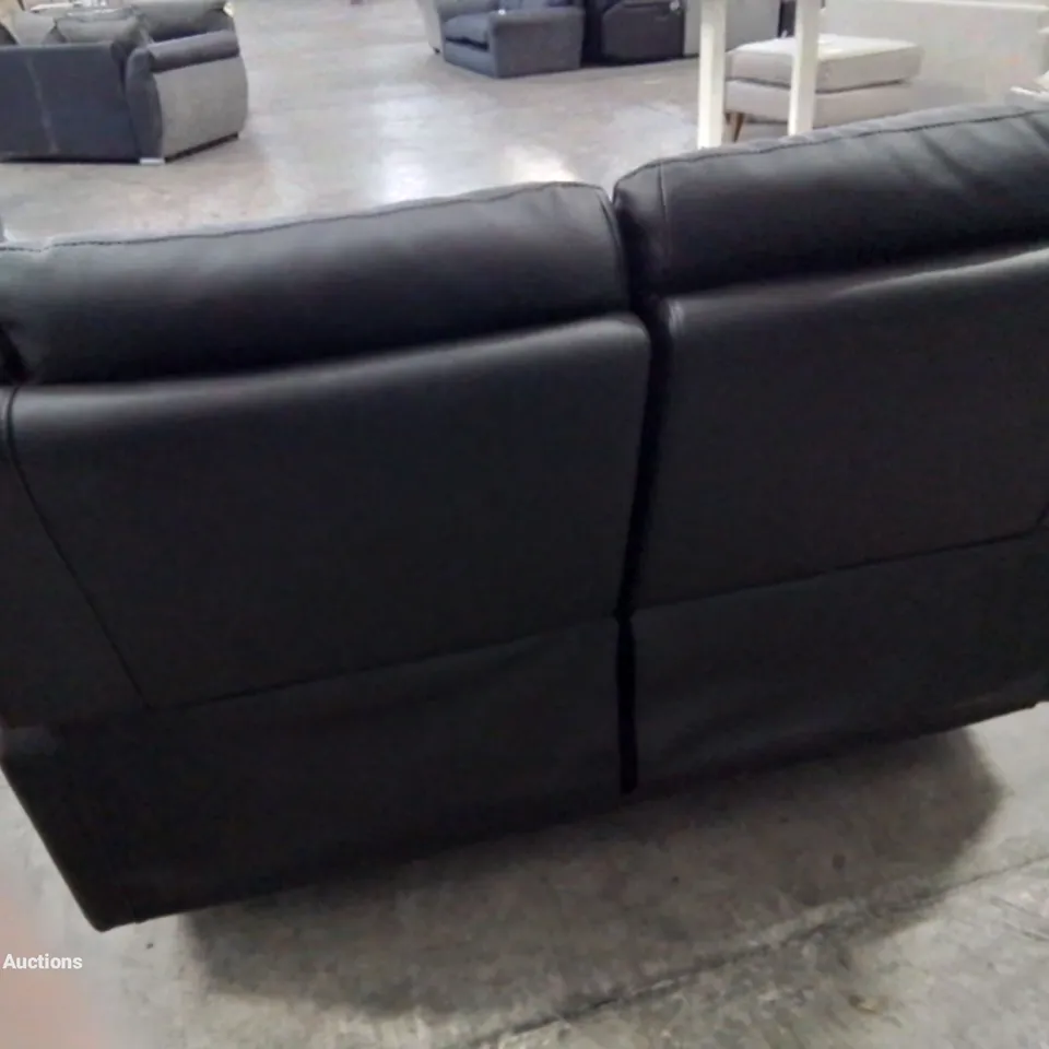 DESIGNER 2 SEATER MANUAL RECLINING SOFA IN BLACK LEATHER 