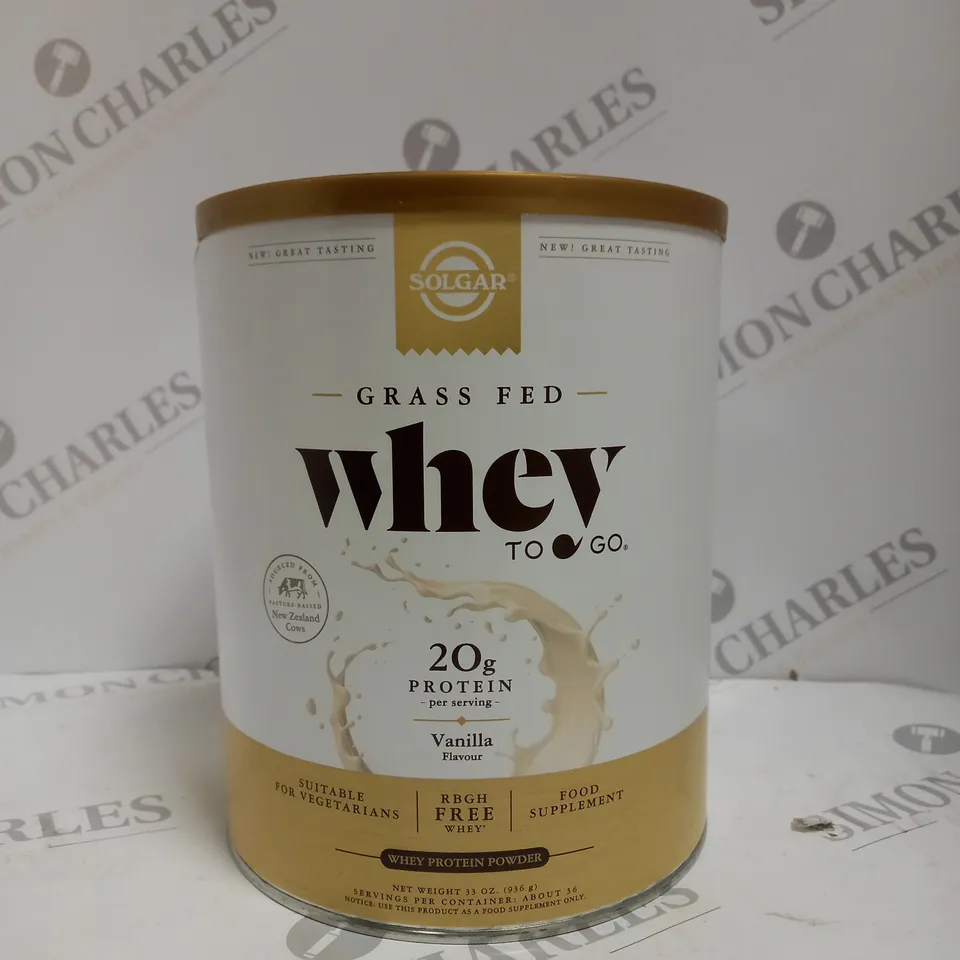 SEALED SOLGAR WHEY TO GO WHEY PROTEIN POWDER - VANILLA 936G