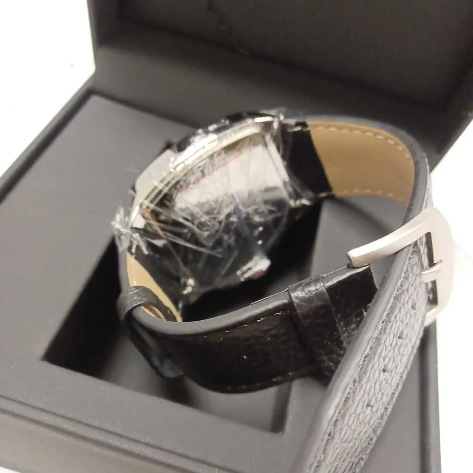 RUCKSTUHL TRIPLE DIAL BLACK LEATHER STRAP WRISTWATCH