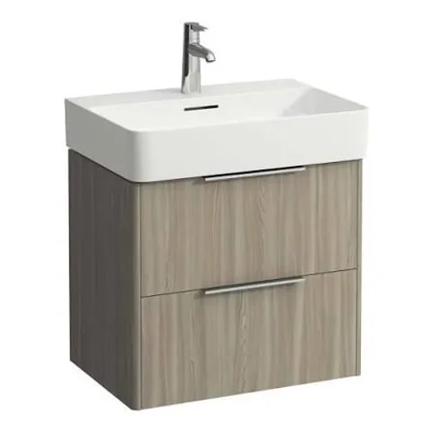BRAND NEW BOXED PALACE 600MM SLIM VANITY UNIT & BASIN 2 DRWS (BLK) - LIGHT ELM