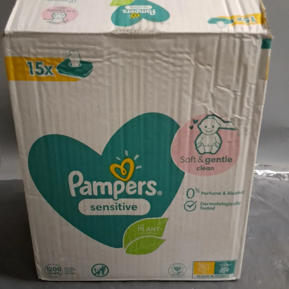 BOX CONTAINING 15 80-PACKS OF  PAMPERS SENSITIVE WIPES