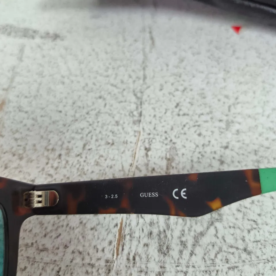 GUESS SUNGLASSES – TORTOISESHELL FRAME WITH GREEN TEMPLES (CE)