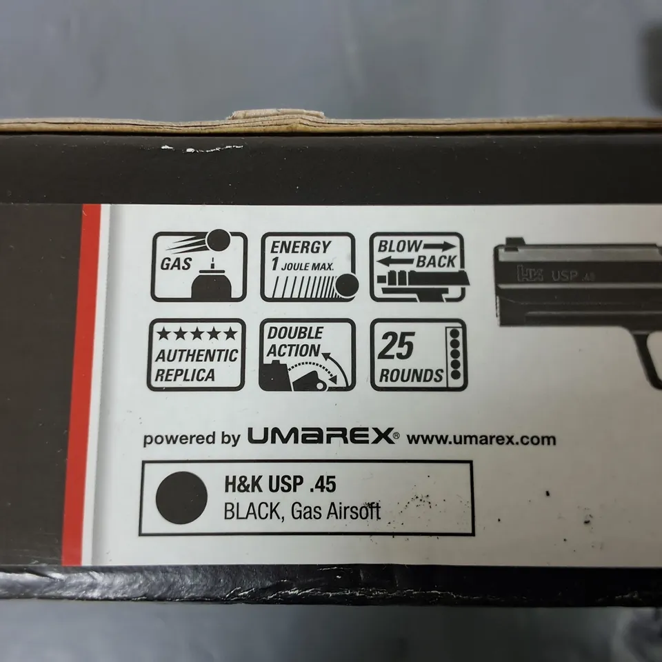 BOXED KWA HECKLER & KOCH USP .45 GAS BLOWBACK 6MM AIRSOFT PISTOL WITH 2 MAGAZINES 