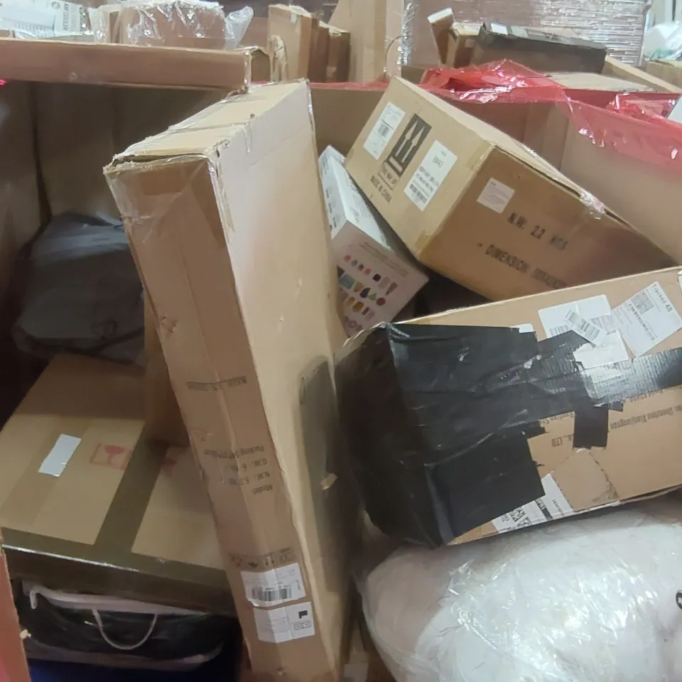 PALLET OF ASSORTED ITEMS TO INCLUDE: INTELLIGENT CLOTHES DRYER, TOY TRAIN SET, PEPPA PIG TOY, STAINLESS STEEL LITTER BOX, TOILET SEAT WITH FRAME ECT