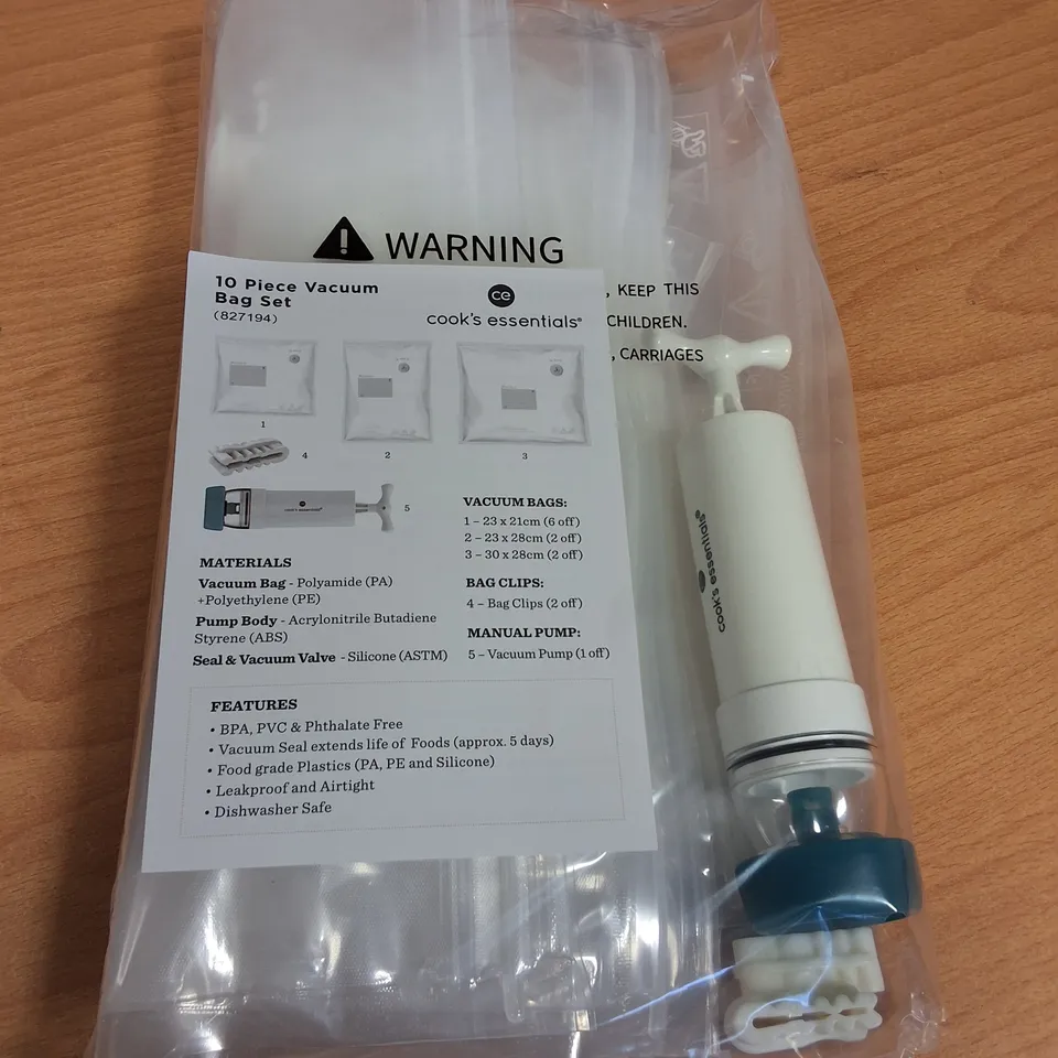 LOT OF 24 10-PIECE BOXES OF COOKS'S ESSENTIALS VACUUM BAG SETS